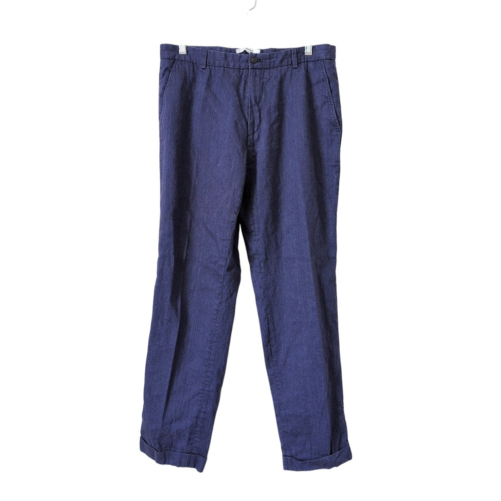 CARVEN Navy Blue Flax‎ Linen Cotton Flat Front Dress Pants 42 US 10 Designer